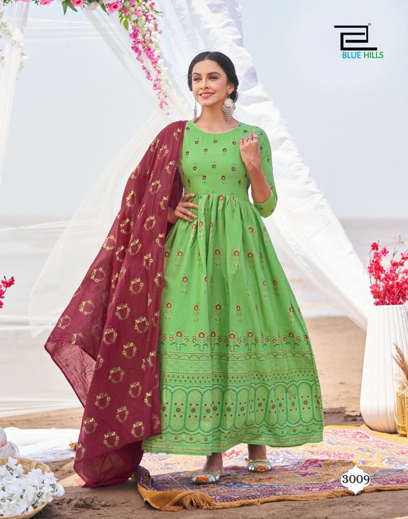 Blue Hills Walkway Dupatta Edition Vol 3 Rayon Fancy Long Gown Style Party Wear Kurtis