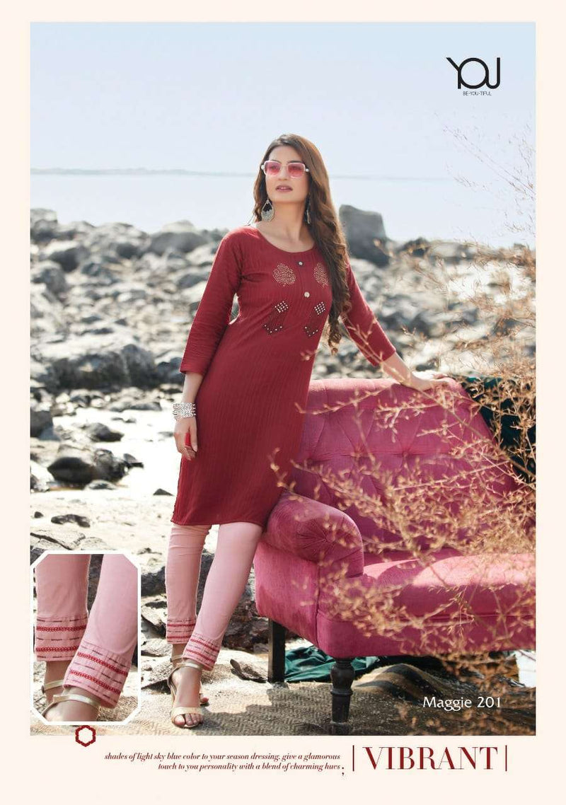 Wanna Maggie Vol 2 Rayon Stylish Fancy Party Wear Kurtis With Bottom & Banarasi Dupatta