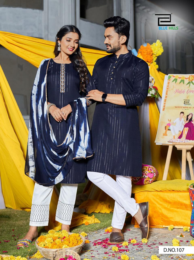 Blue Hills Wedding Bells Couple Edition Lurex Party  Wear Kurti