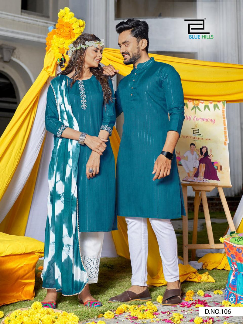 Blue Hills Wedding Bells Couple Edition Lurex Party  Wear Kurti