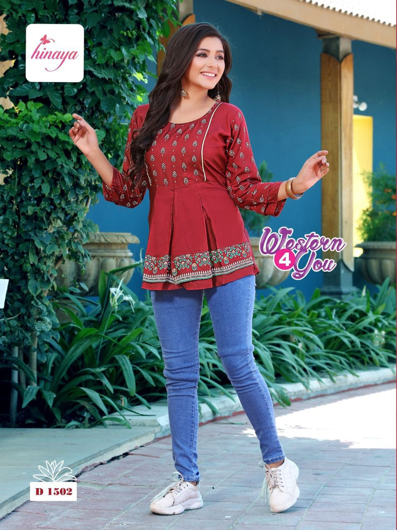 Hinaya Western 4 You Vol 10 Rayon Fancy Short Top Style Daily Wear Kurtis