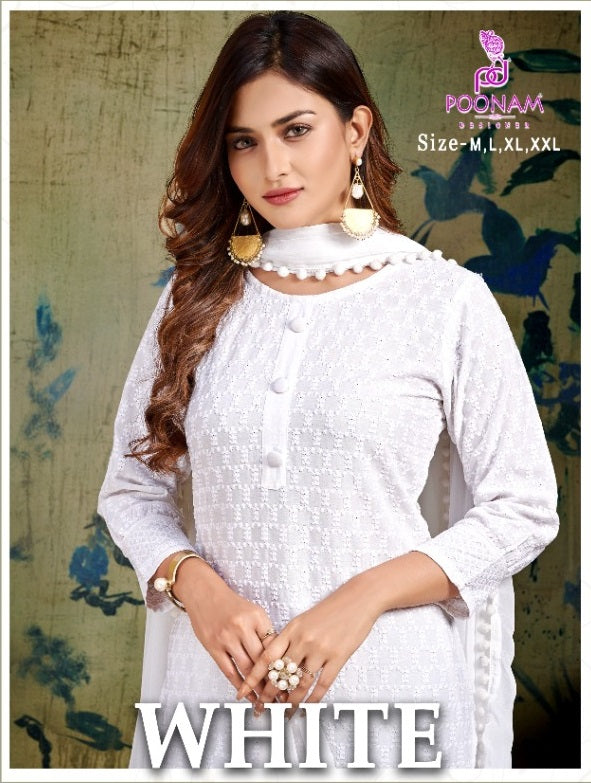 Poonam White Rayon With Beautiful Look Stylish Designer Festive Wear Attractive Look Fancy Kurti