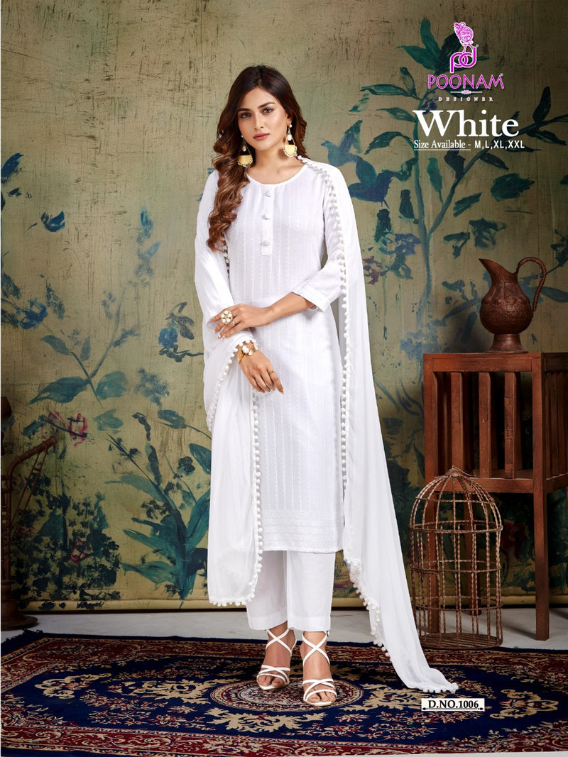 Poonam White Rayon With Beautiful Look Stylish Designer Festive Wear Attractive Look Fancy Kurti