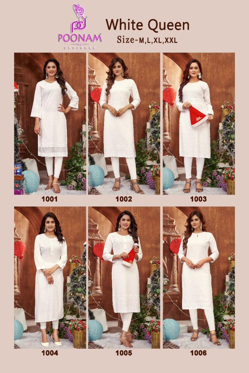 Poonam White Queen Rayon With Beautiful Work Stylish Designer Festive Wear Fancy Kurti