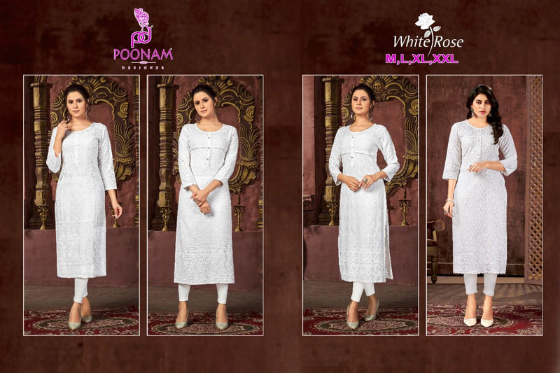 Poonam White Rose Rayon Causal Waer Salwaer Kameez