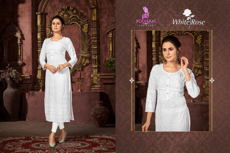 Poonam White Rose Rayon Causal Waer Salwaer Kameez
