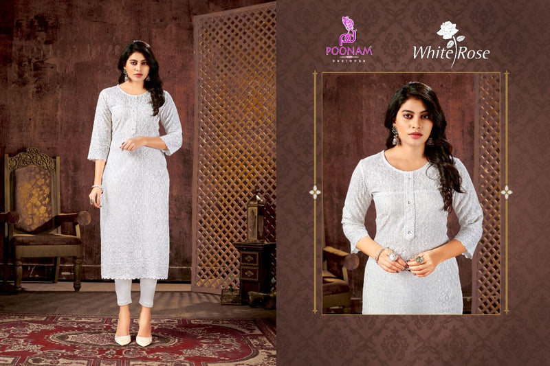 Poonam White Rose Rayon Causal Waer Salwaer Kameez