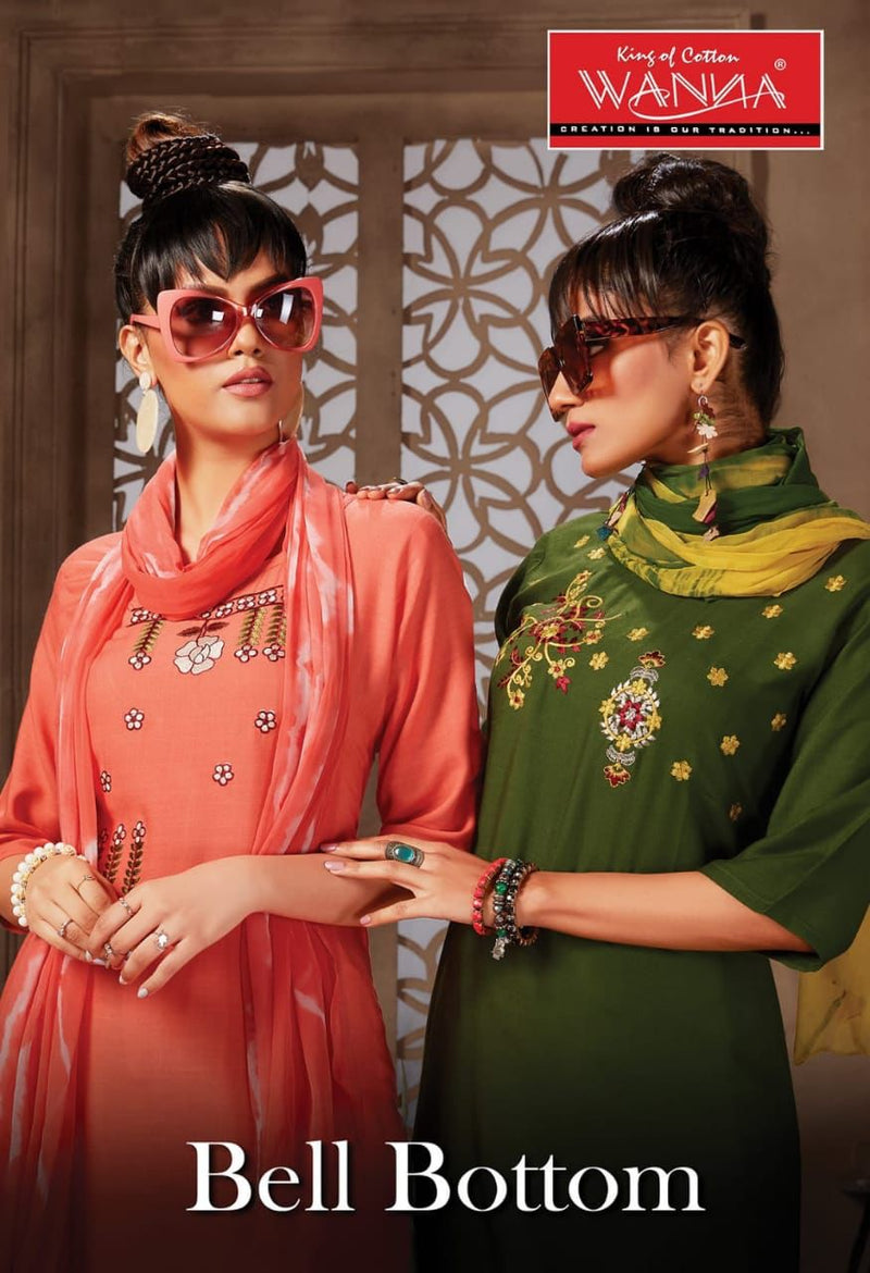 Wanna Launch Bell Bottom Rayon With Embroidery Work Designer Long Straight Fancy Kurtis