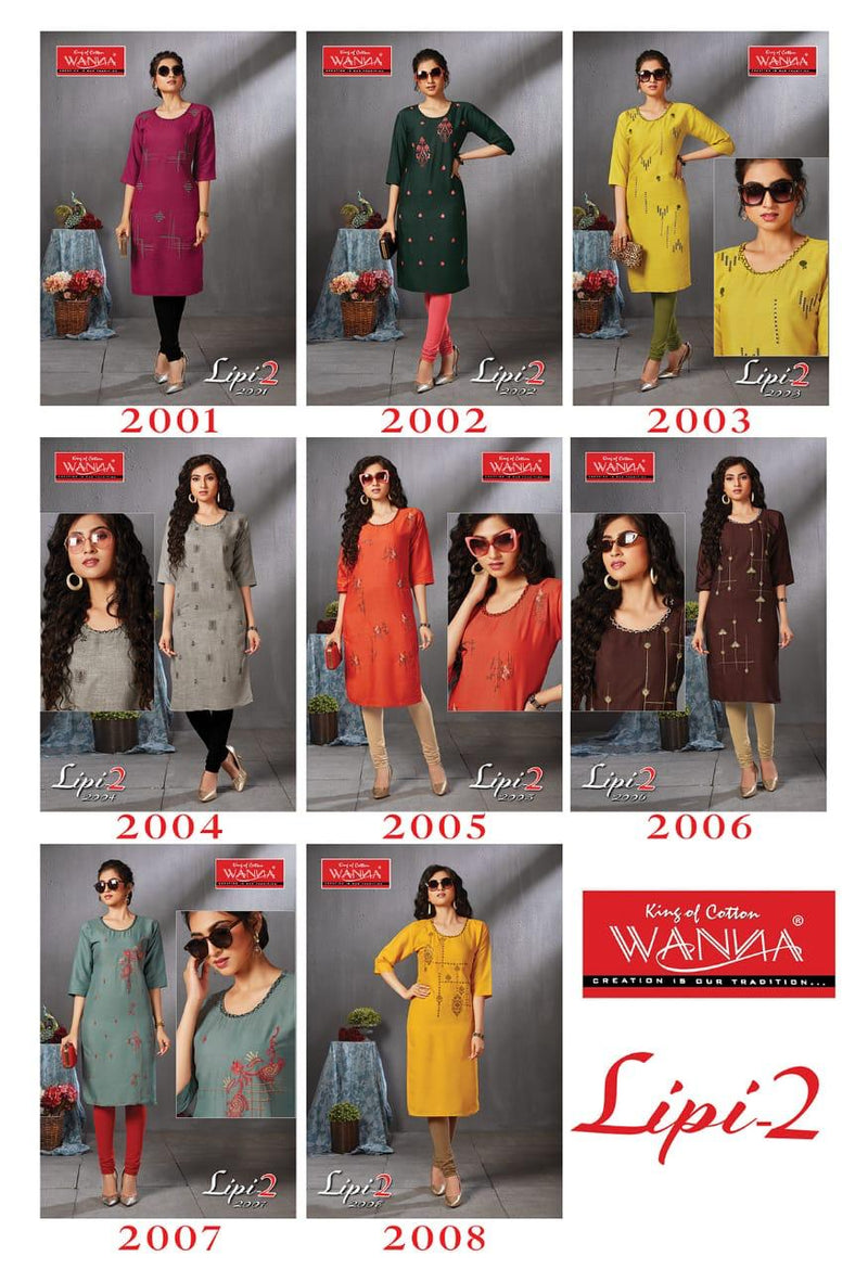 Wanna Lipi Vol 2 Rayon Embroidery Work Heavy Look Long Straight Casual Wear Fancy Kurits