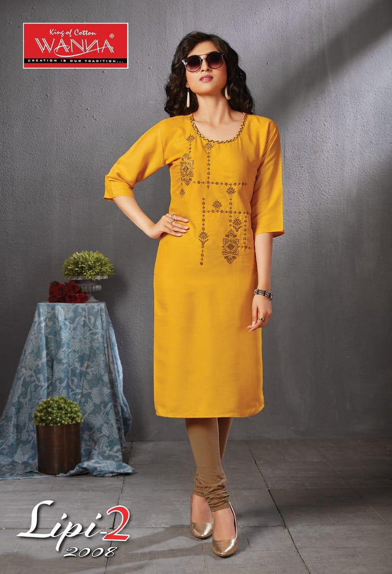 Wanna Lipi Vol 2 Rayon Embroidery Work Heavy Look Long Straight Casual Wear Fancy Kurits