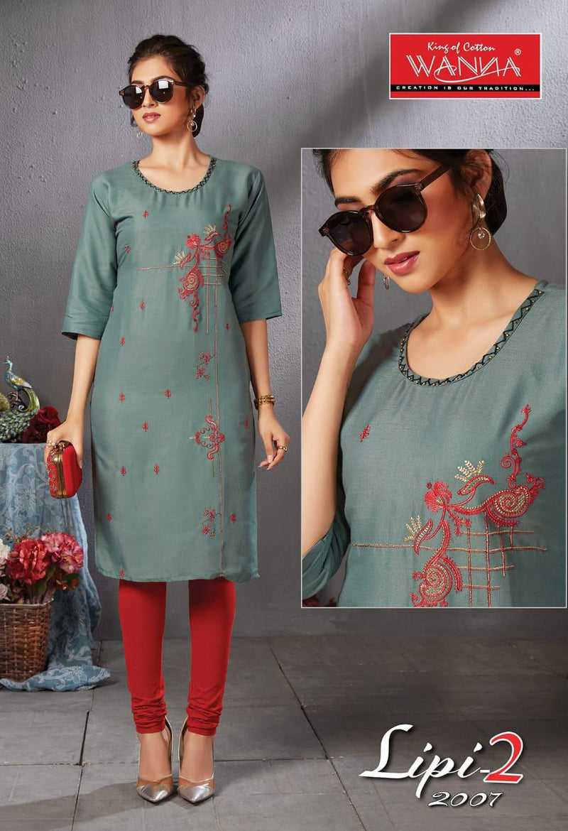 Wanna Lipi Vol 2 Rayon Embroidery Work Heavy Look Long Straight Casual Wear Fancy Kurits