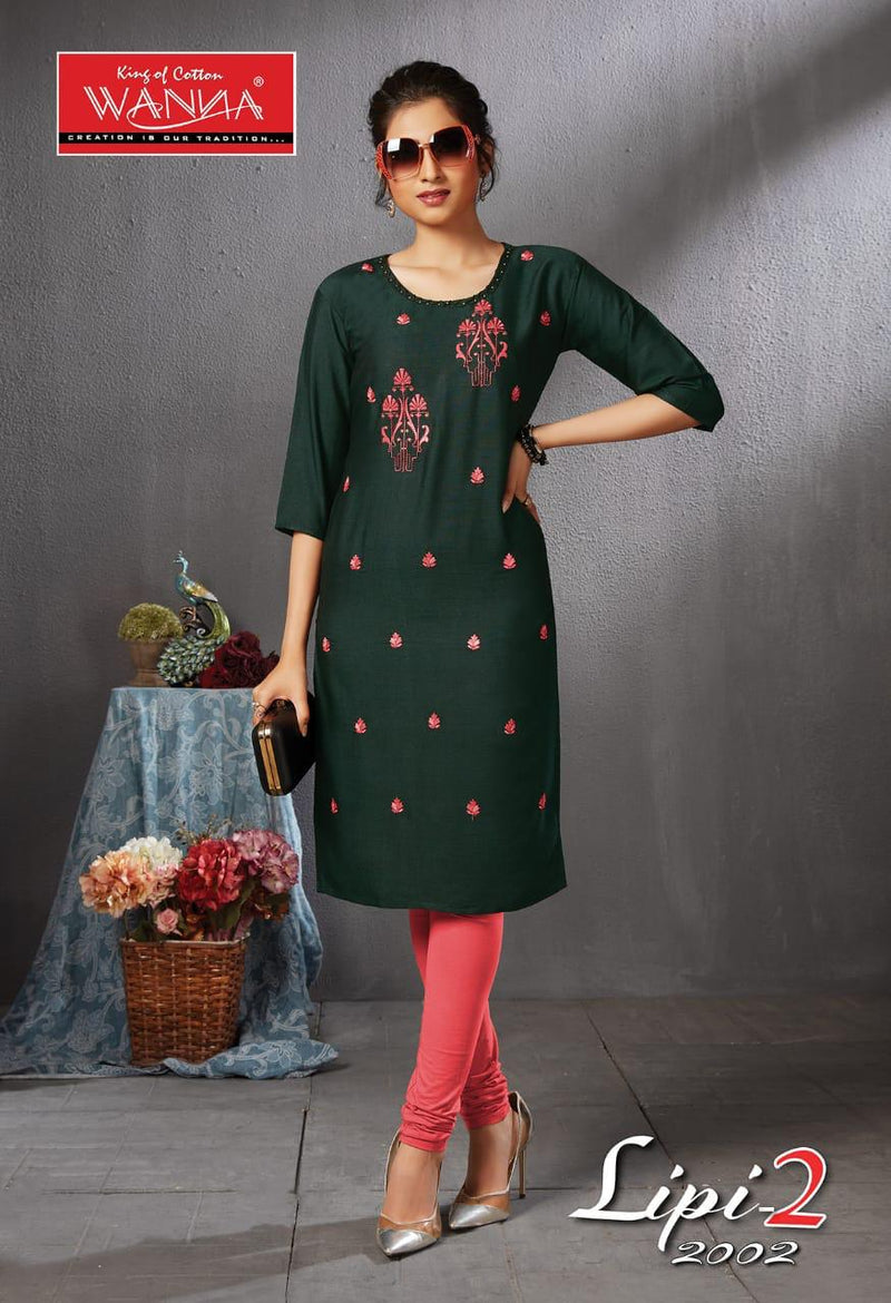 Wanna Lipi Vol 2 Rayon Embroidery Work Heavy Look Long Straight Casual Wear Fancy Kurits