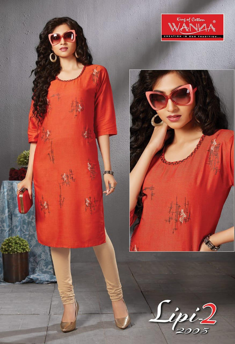 Wanna Lipi Vol 2 Rayon Embroidery Work Heavy Look Long Straight Casual Wear Fancy Kurits