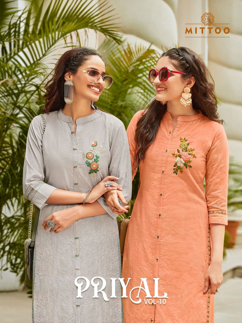 Mittoo Priyal Dno 2073 To 2078 Pure Cotton Daily Wear Stylish Designer Casual Kurti