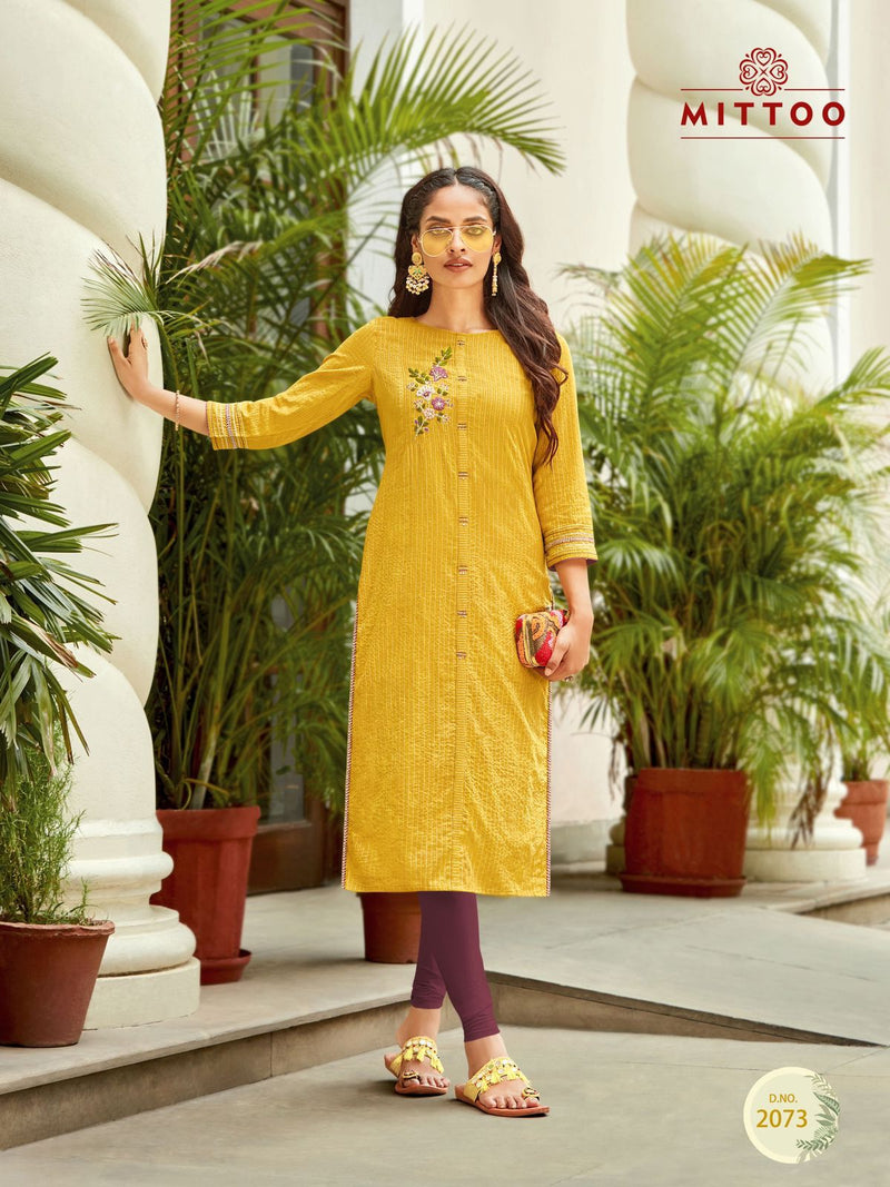 Mittoo Priyal Dno 2073 To 2078 Pure Cotton Daily Wear Stylish Designer Casual Kurti