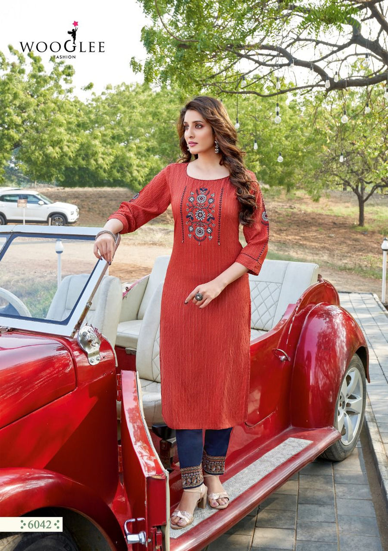 Wooglee Kesar Dno 6037 To 6042 Viscose Stylish Designer Party Wear Kurti