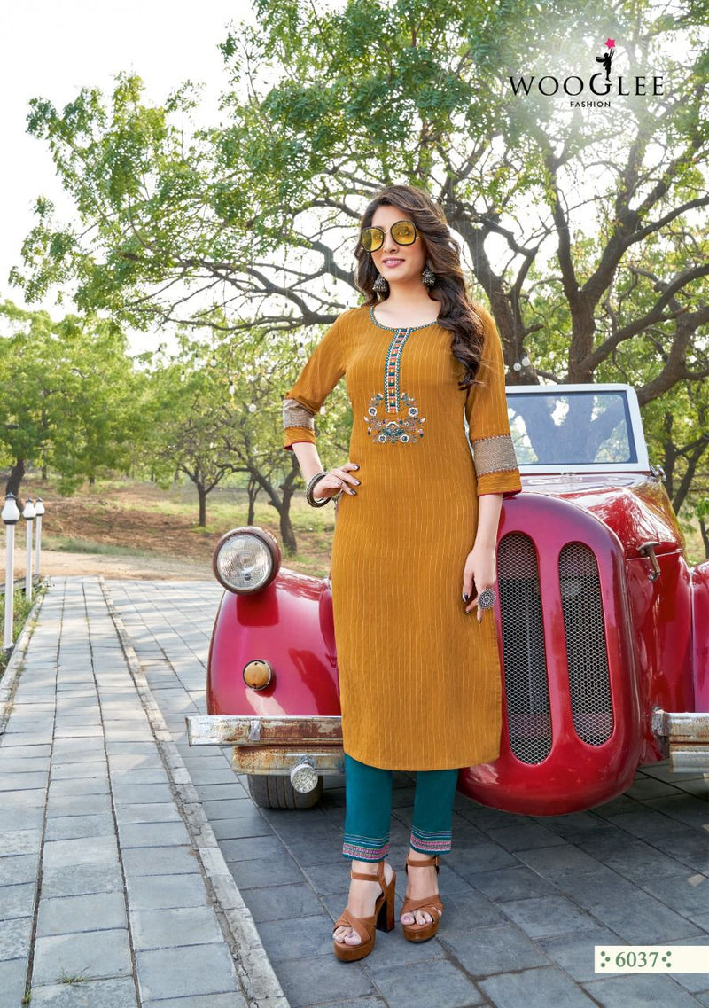 Wooglee Kesar Dno 6037 To 6042 Viscose Stylish Designer Party Wear Kurti