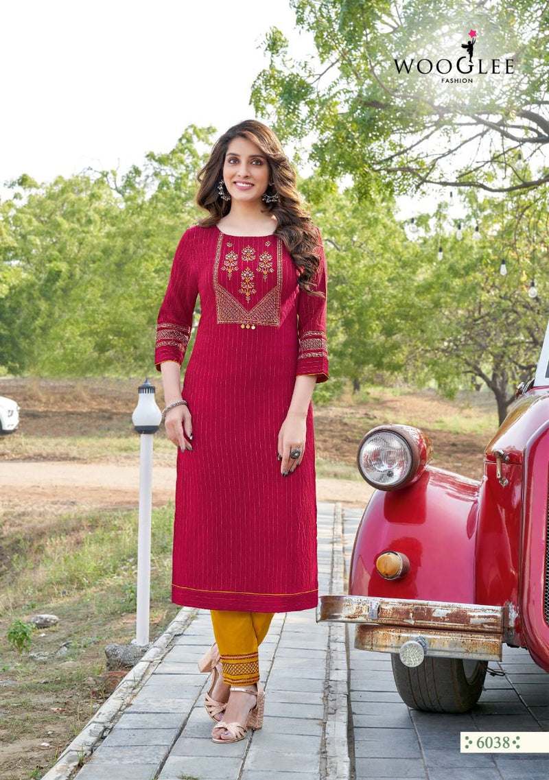 Wooglee Kesar Dno 6037 To 6042 Viscose Stylish Designer Party Wear Kurti