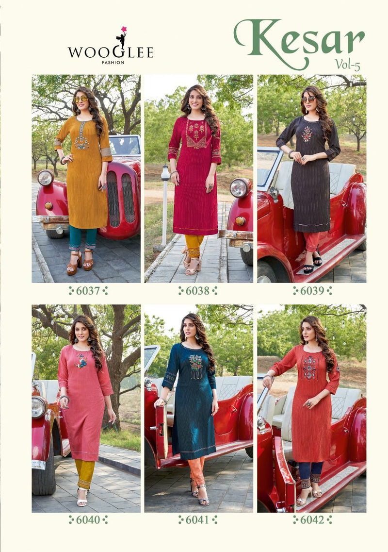 Wooglee Kesar Dno 6037 To 6042 Viscose Stylish Designer Party Wear Kurti