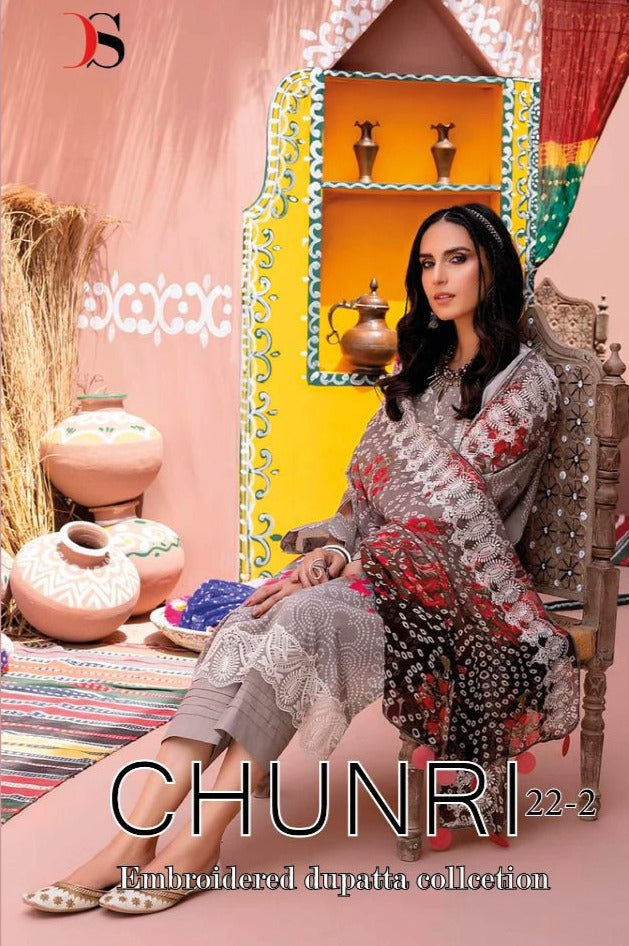 Deepsy Suit Chunri 22-2 Pure Cotton With Embroidery Work Stylish Designer Printed Suits