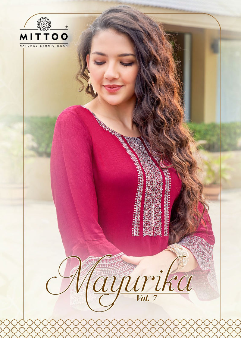Mittoo Mayurika Vol 7 Rayon With Fancy Stylish Designer Casual Look Kurti
