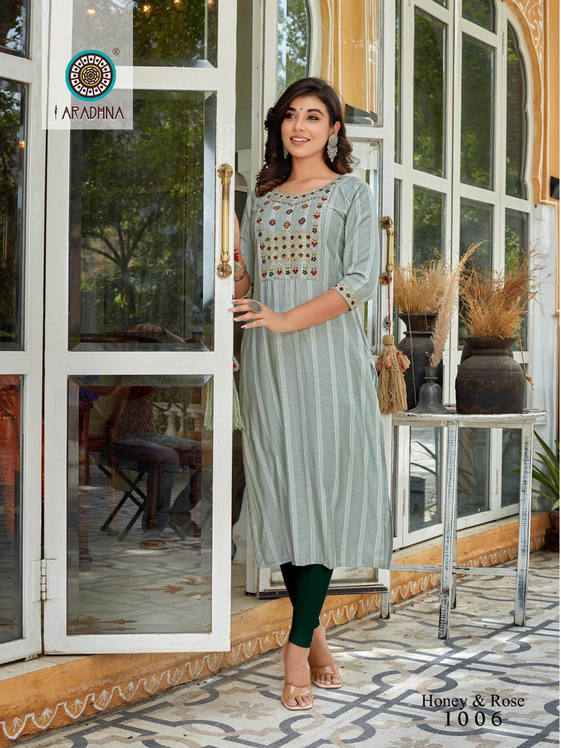 Aradhna Honey & Rose Viscose With Heavy Embroidery Work Stylish Designer Casual Look Kurti