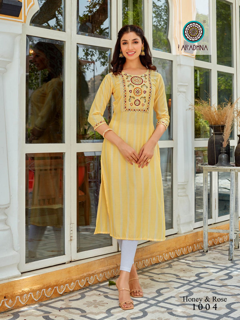 Aradhna Honey & Rose Viscose With Heavy Embroidery Work Stylish Designer Casual Look Kurti