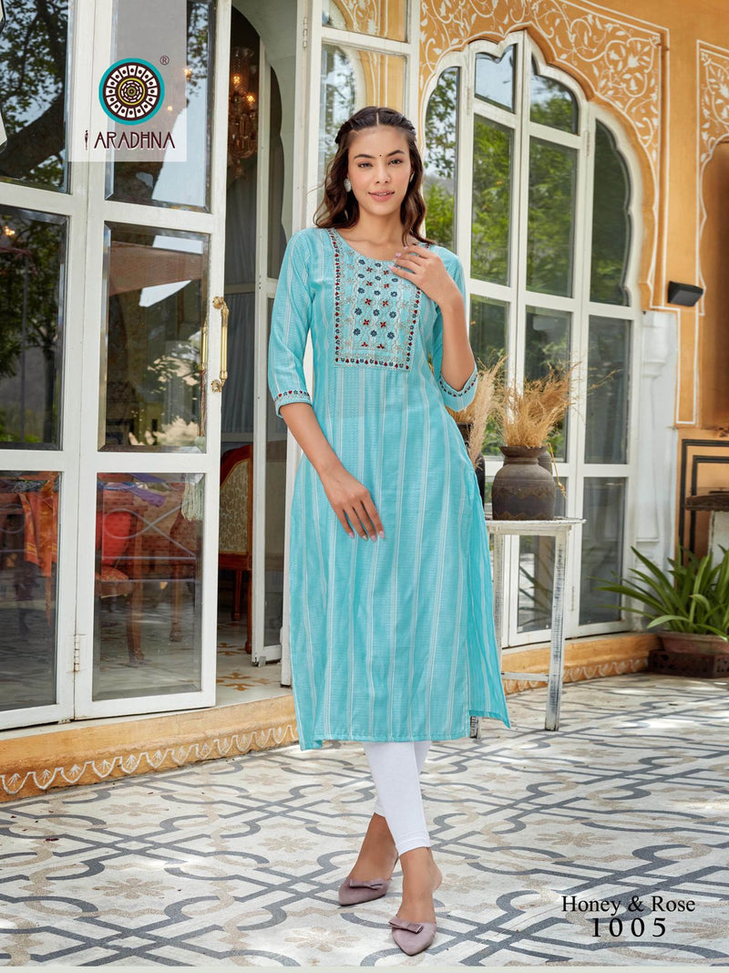 Aradhna Honey & Rose Viscose With Heavy Embroidery Work Stylish Designer Casual Look Kurti