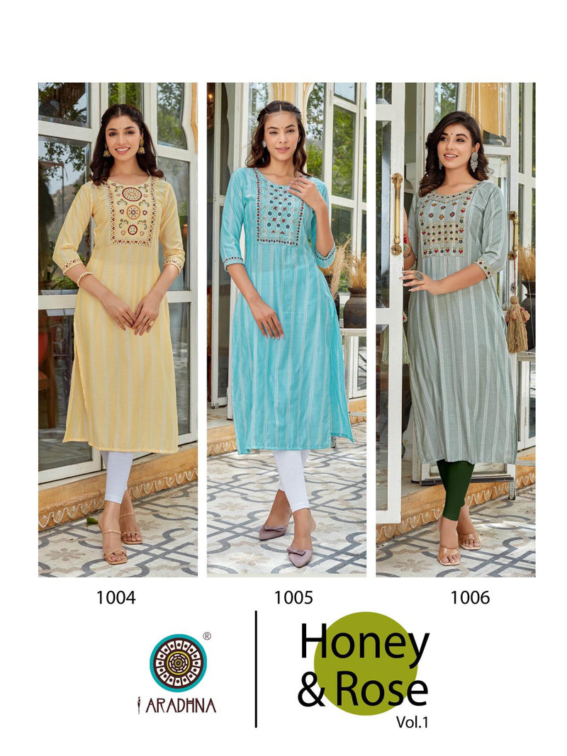 Aradhna Honey & Rose Viscose With Heavy Embroidery Work Stylish Designer Casual Look Kurti