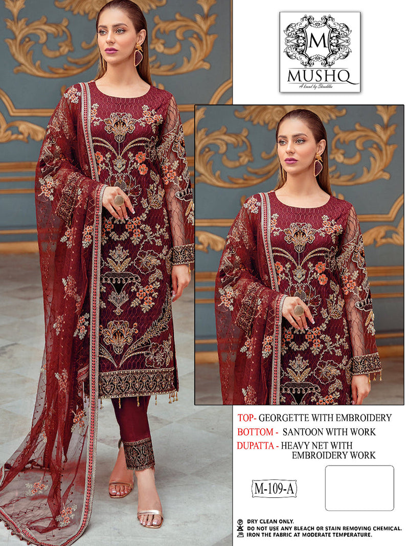 Mushq M 109 Georgette With Heavy Embroidery Work Stylish Designer Pakistani Salwar Kameez