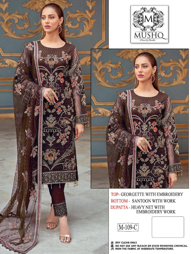 Mushq M 109 Georgette With Heavy Embroidery Work Stylish Designer Pakistani Salwar Kameez
