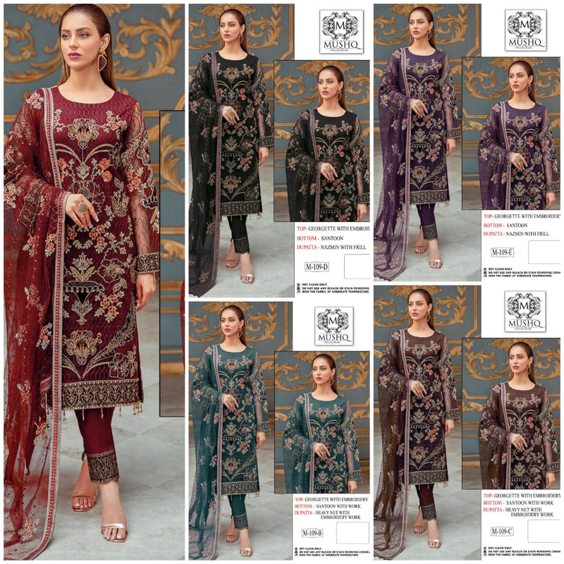 Mushq M 109 Georgette With Heavy Embroidery Work Stylish Designer Pakistani Salwar Kameez