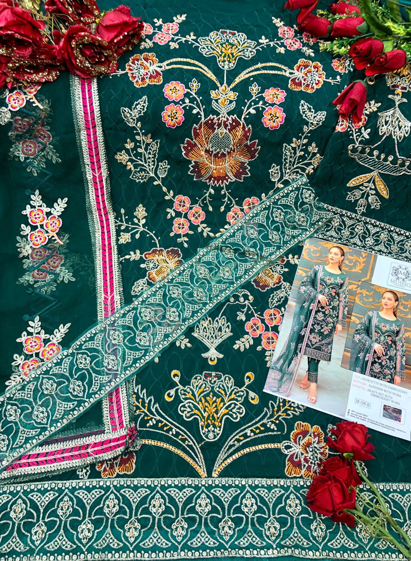 Mushq M 109 Georgette With Heavy Embroidery Work Stylish Designer Pakistani Salwar Kameez
