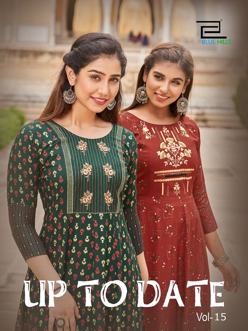 Blue Hills Up To Date Rayon With Embroidery Work Stylish Designer Fancy Long Kurti