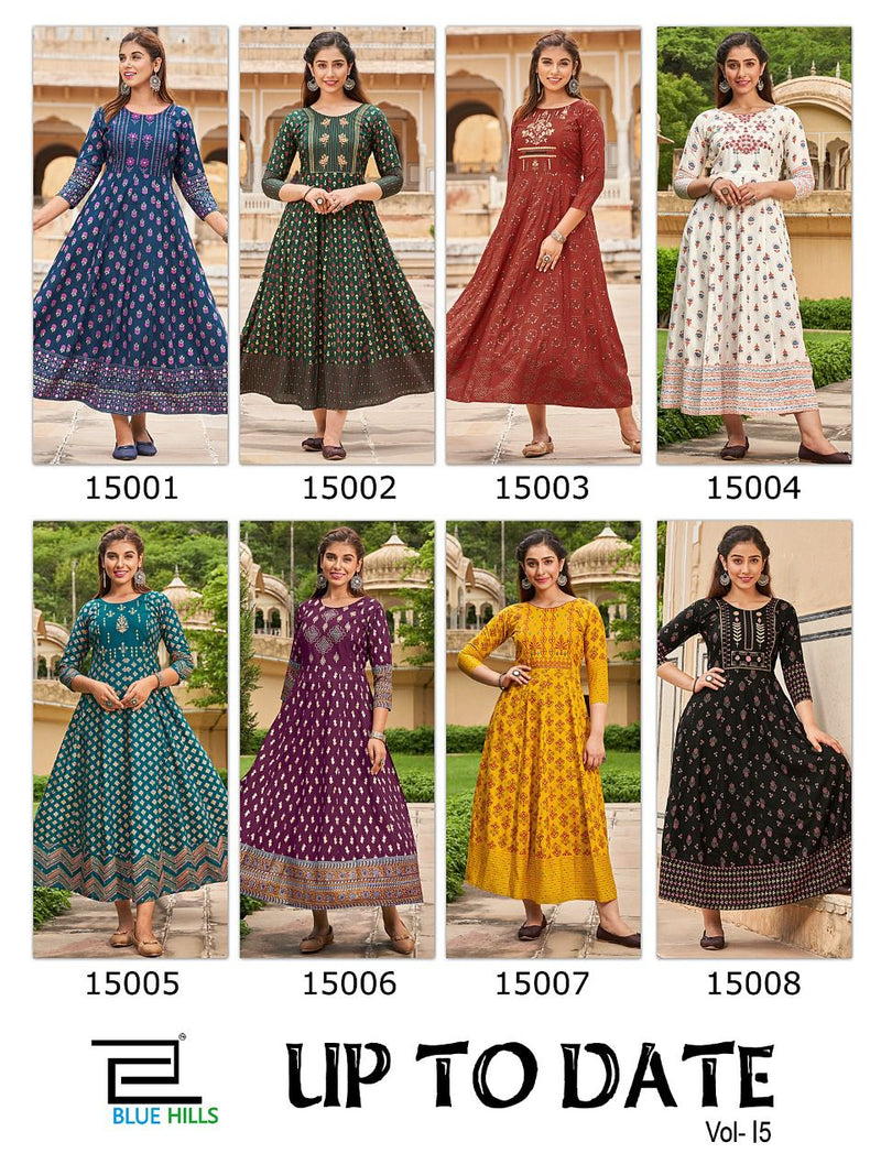 Blue Hills Up To Date Rayon With Embroidery Work Stylish Designer Fancy Long Kurti