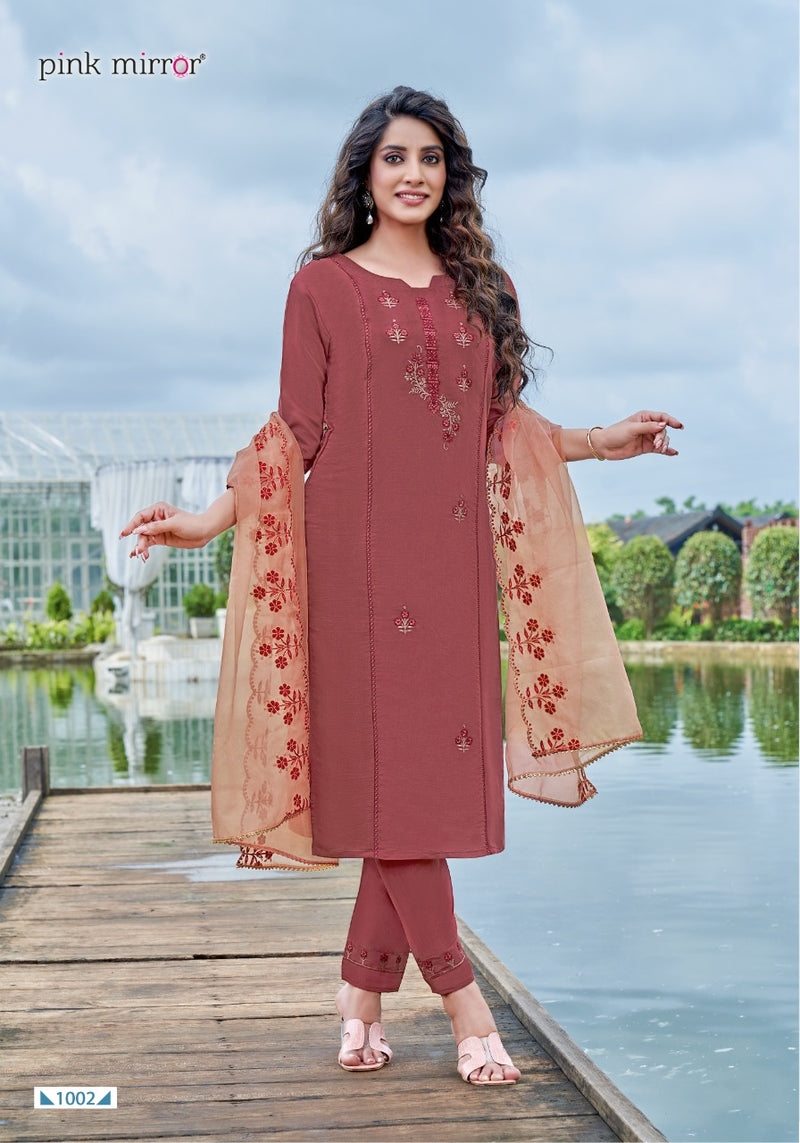 Pink Mirror Sunshine Silk With Embroidery Work Stylish Designer Festive Wear Casual Look Kurti