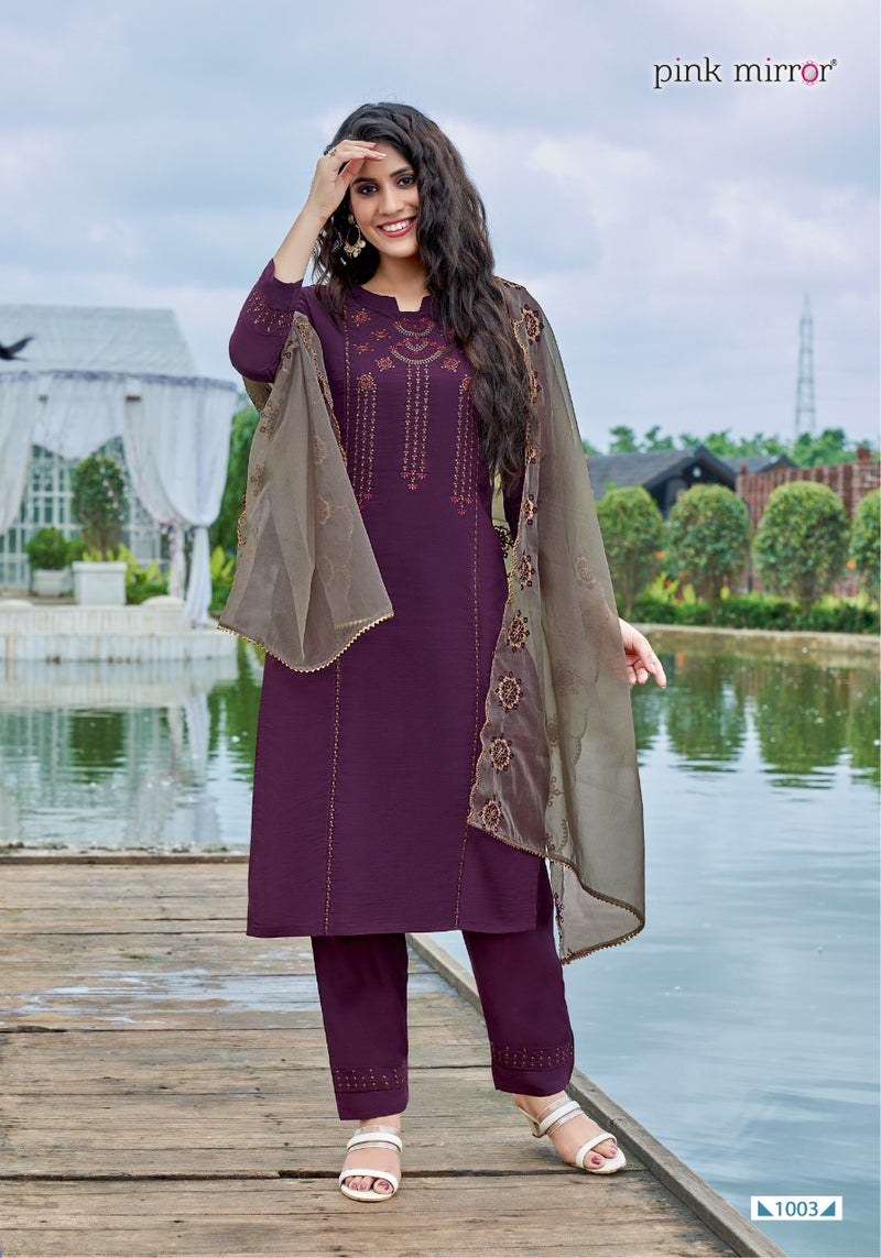 Pink Mirror Sunshine Silk With Embroidery Work Stylish Designer Festive Wear Casual Look Kurti