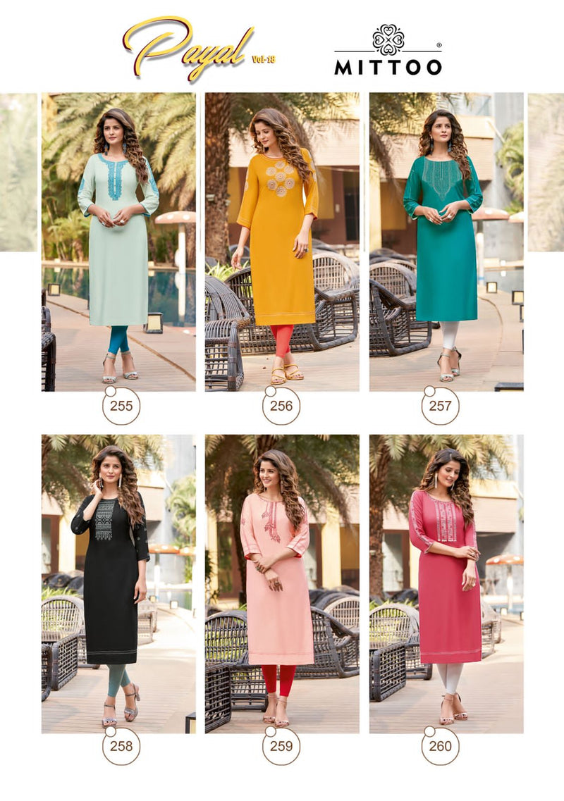 Mittoo Payal Vol 18 Rayon With Heavy Embroidery Work Sttylish Designer Fancy Look Kurti