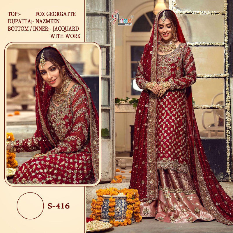 Shree Fabs S 416 Fox Georgette Heavy Embroidered Work Bridal Wear Suit
