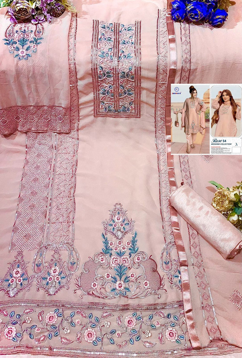 Shanaya Fashion Rose S4 Heavy Fox Georgette Embroidery Handwork Pakistani Suit