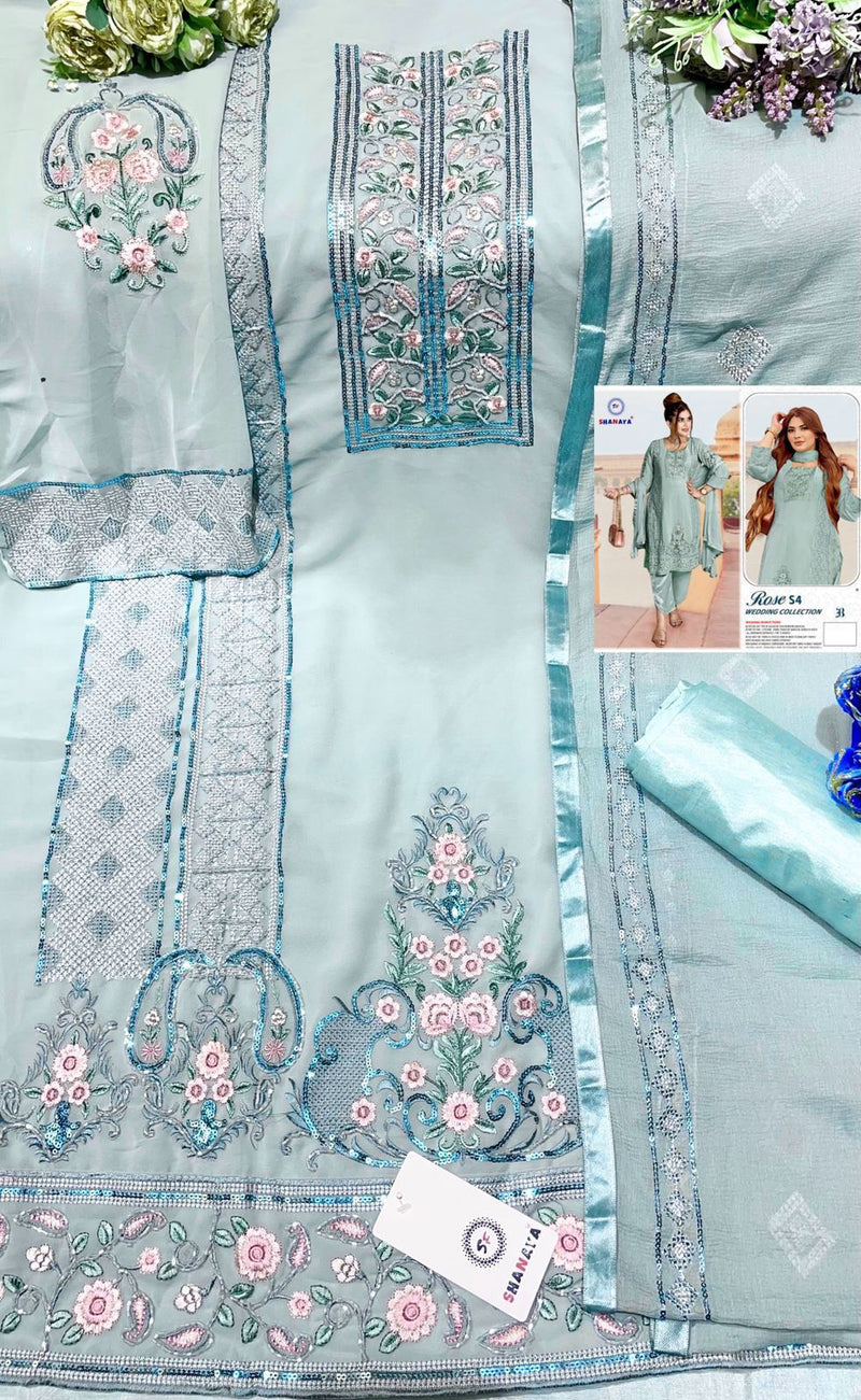 Shanaya Fashion Rose S4 Heavy Fox Georgette Embroidery Handwork Pakistani Suit