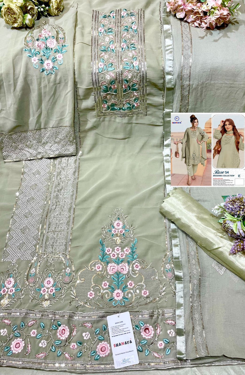 Shanaya Fashion Rose S4 Heavy Fox Georgette Embroidery Handwork Pakistani Suit