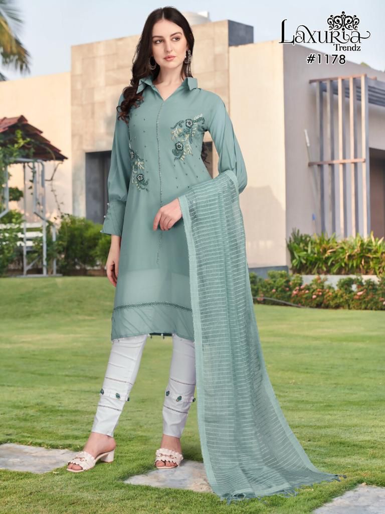 Lauxria Trendz Dno 1178 A Fox Georgette Stylish Designer Hand Work Kurti