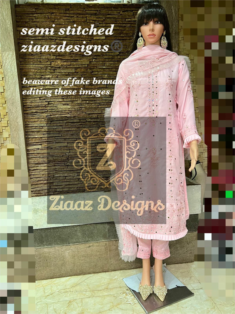 Ziaaz Designs Baby Pink Georgette Stylish Designer Party Wear Salwar Suit