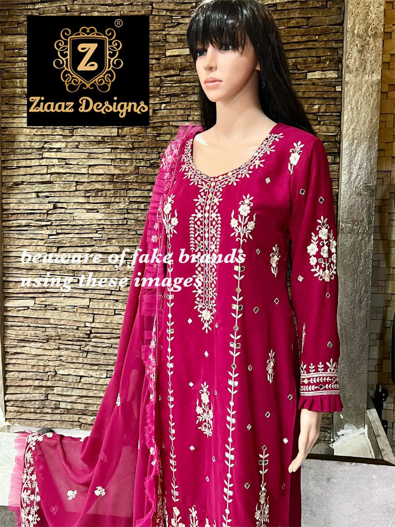 Ziaaz Designs Rani Pink Georgette Stylish Designer Party Wear Salwar Suit