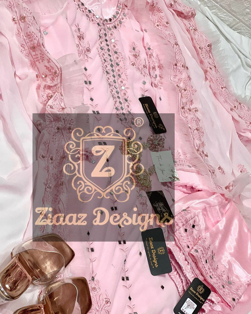 Ziaaz Designs Baby Pink Georgette Stylish Designer Party Wear Salwar Suit