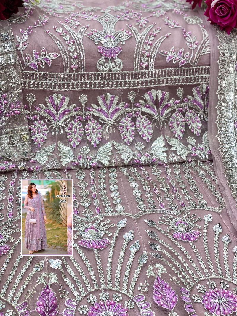 Alif Fashion A 47 Butterfly Net Stylish Designer Pakistani Style Party Wear Salwar Suit