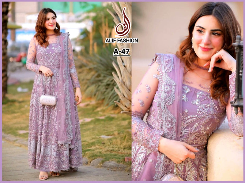 Alif Fashion A 47 Butterfly Net Stylish Designer Pakistani Style Party Wear Salwar Suit