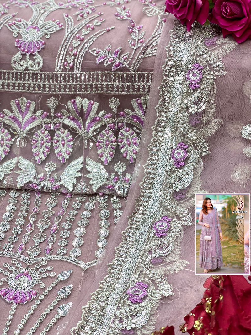 Alif Fashion A 47 Butterfly Net Stylish Designer Pakistani Style Party Wear Salwar Suit
