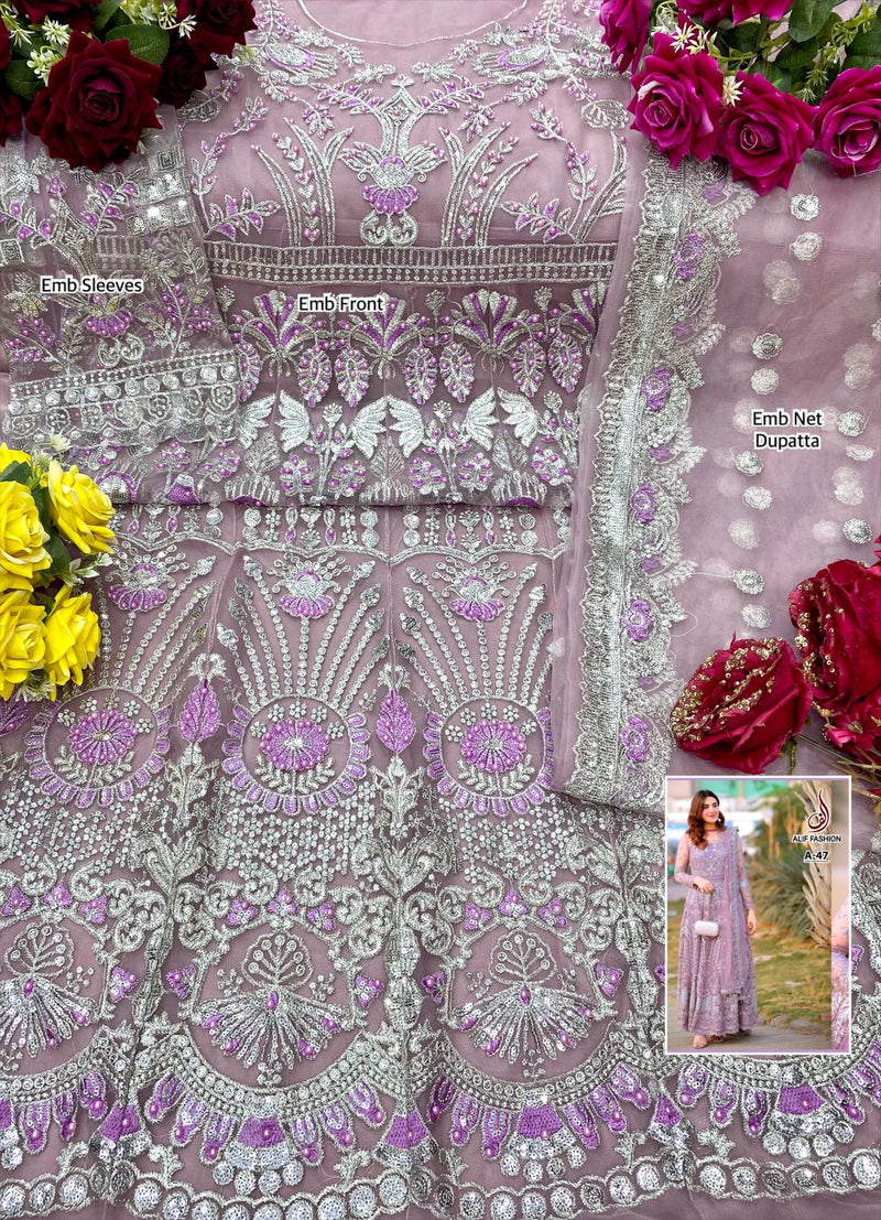 Alif Fashion A 47 Butterfly Net Stylish Designer Pakistani Style Party Wear Salwar Suit